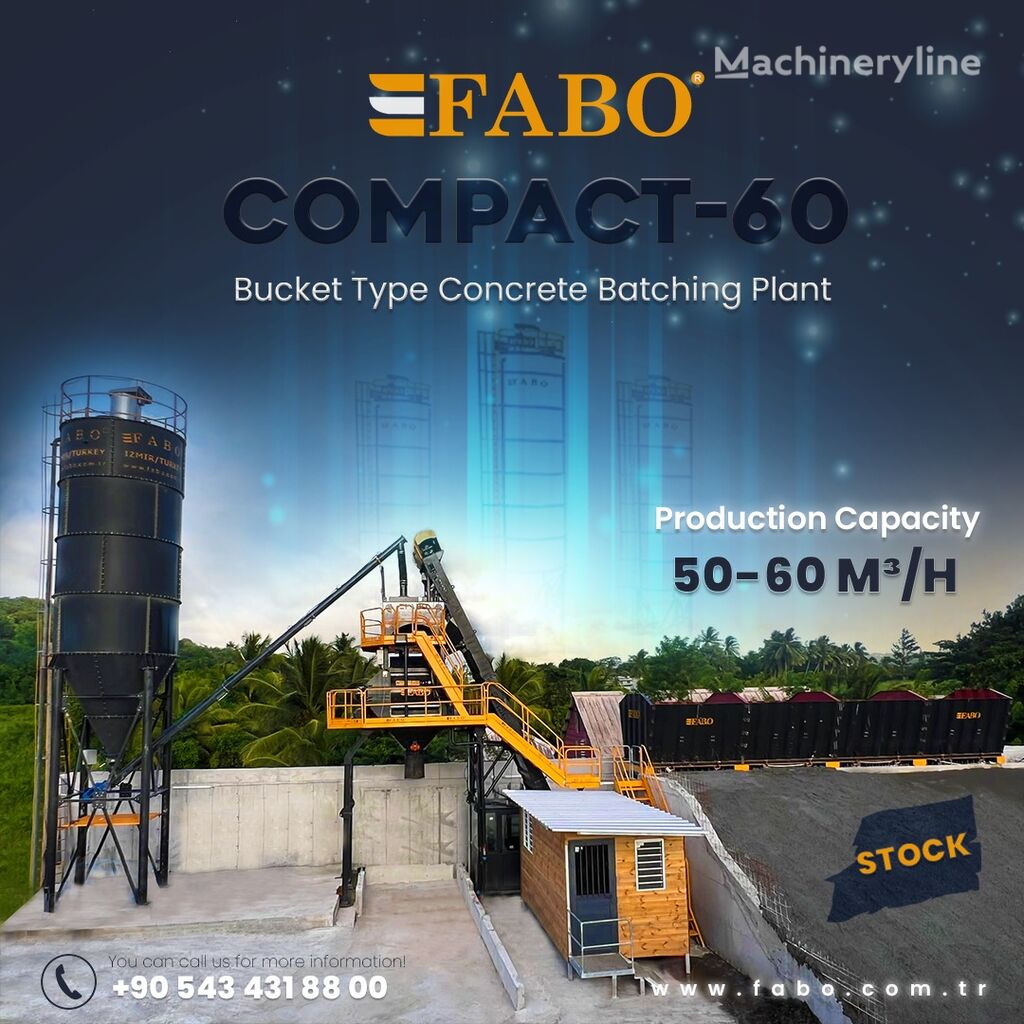 new FABO CENTRALE À BÉTON COMPACTE À GODET 60 M3/H | STOCK concrete plant
